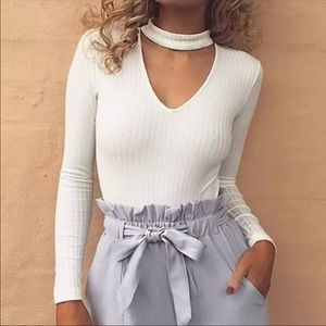 White Choker Long Sleeve Shirt